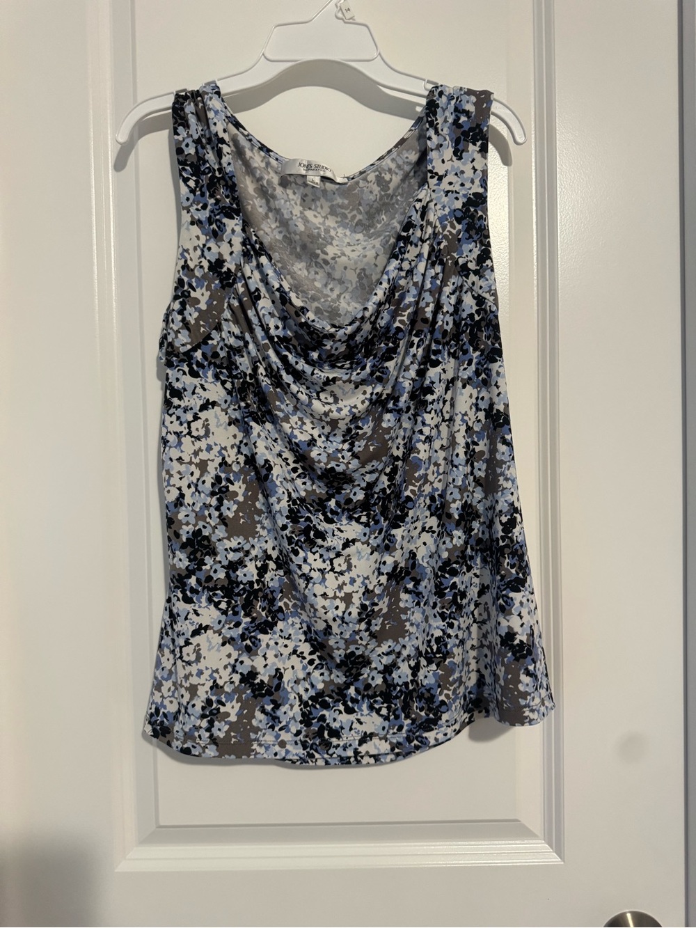 Jones Studio Blue and Gray Floral Draped Cowl Neck Camisole